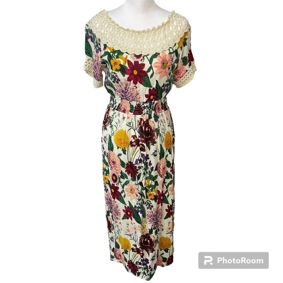 Philosophy Women Floral Maxi Dress Multi Color Lace Boat Neck Stretch Size S - Picture 1 of 10